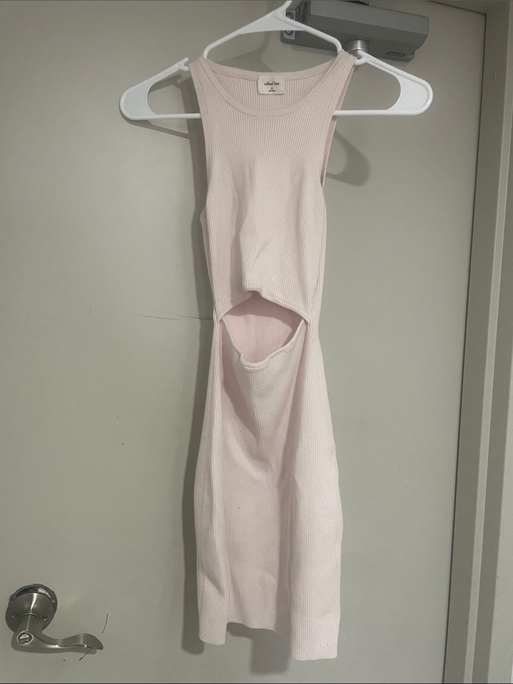 Wilfred Pale Pink Ribbed Cutout Midi Dress
